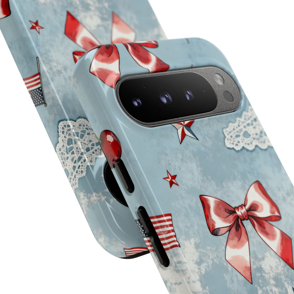 Americana Coquette Cherry Bow Phone Case Printify