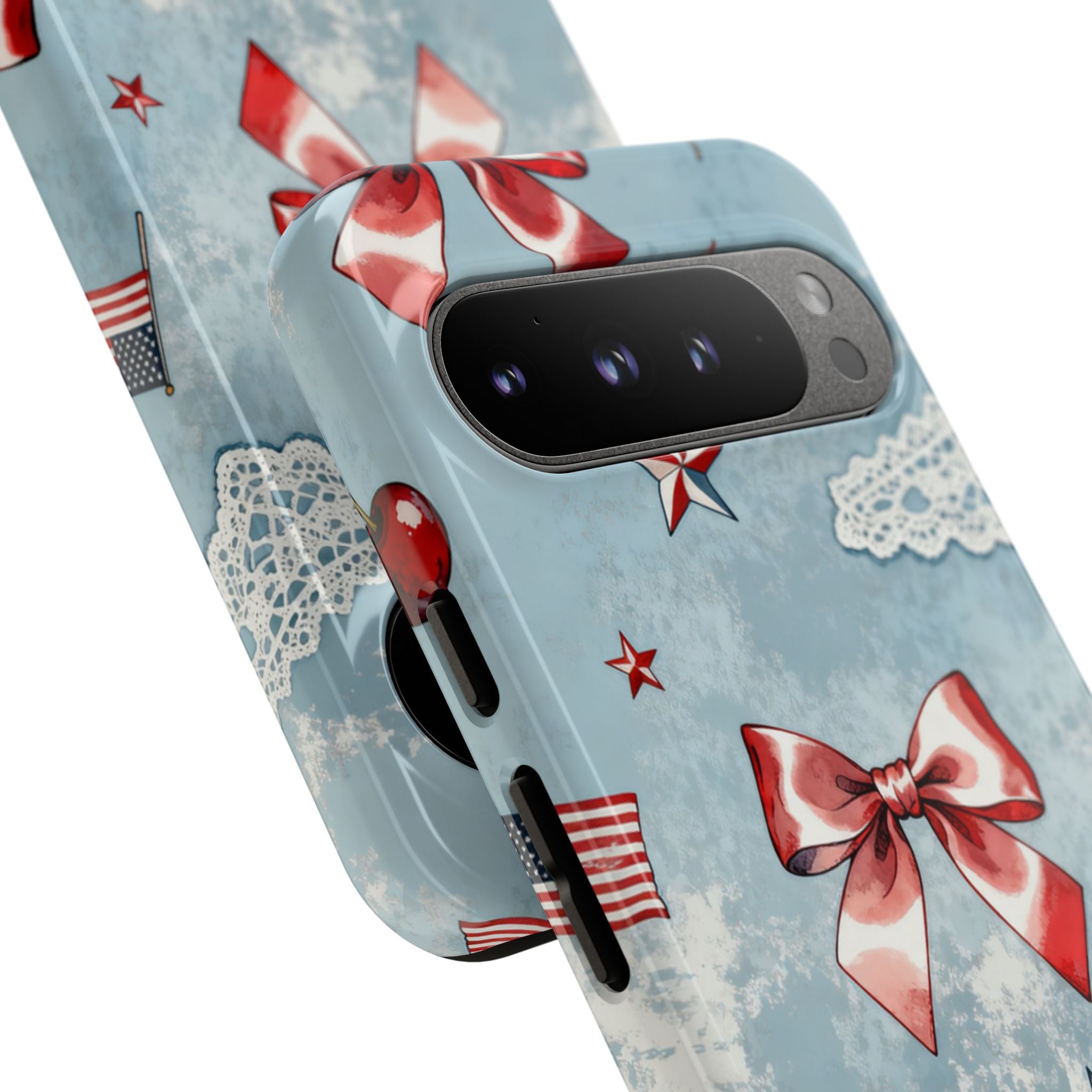 Americana Coquette Cherry Bow Phone Case Printify