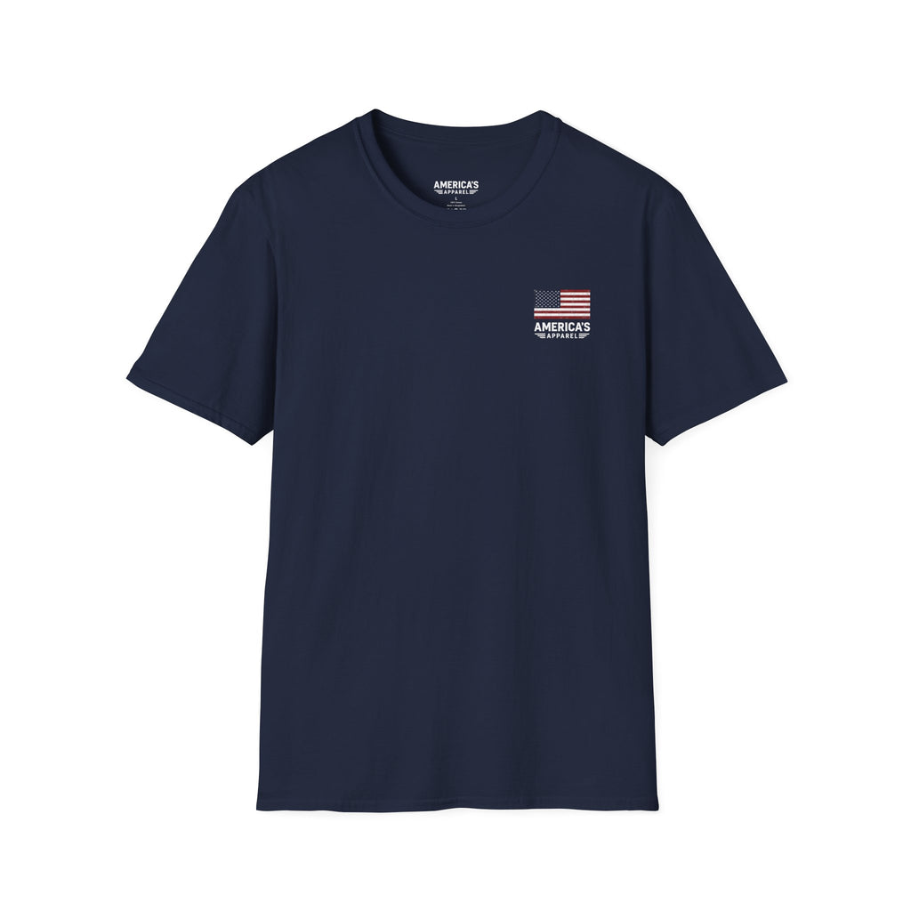 American Flag Pocket T-Shirt — "America's" Small Logo Patriotic Tee Printify