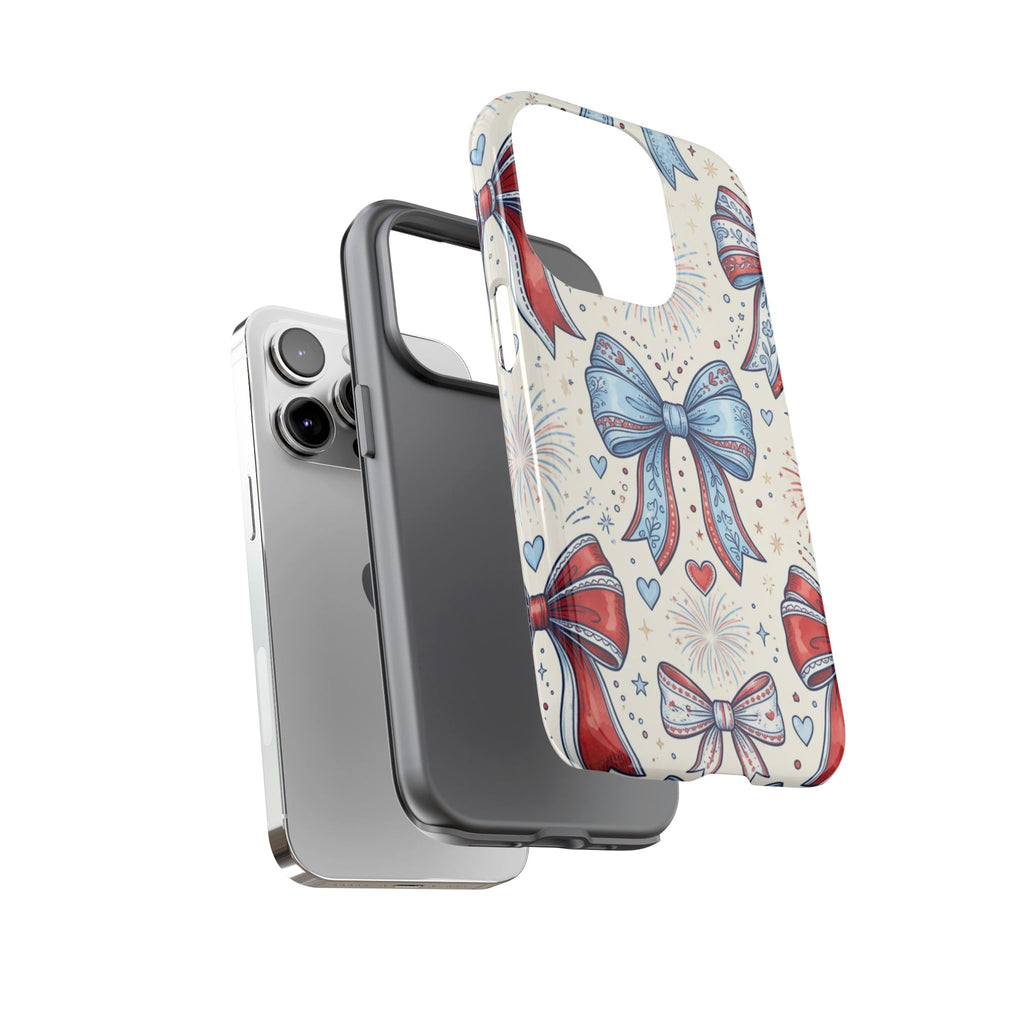 Patriotic Coquette Bows Phone Case – Americana Ribbon & Fireworks Design Printify