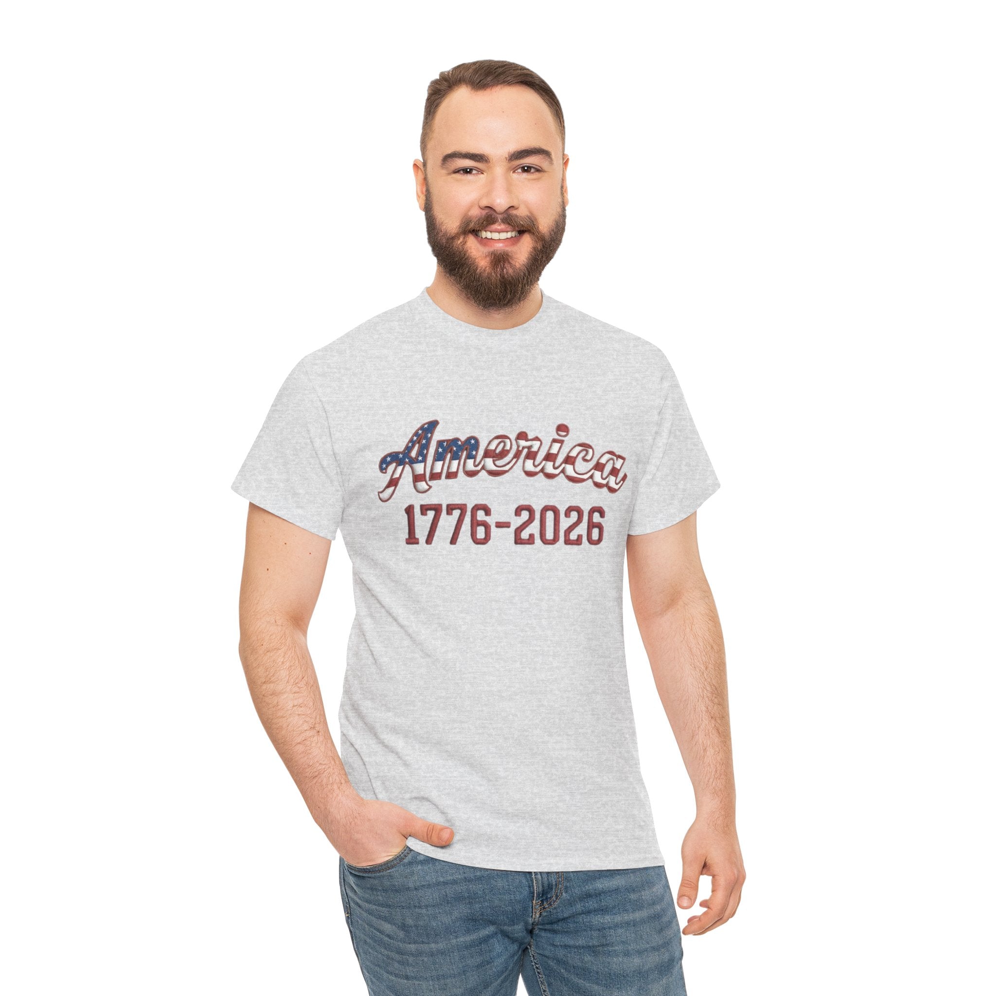"America 1776–2026" Patriotic Unisex Cotton T-Shirt – Gildan 5000 Heavy Tee FIXED