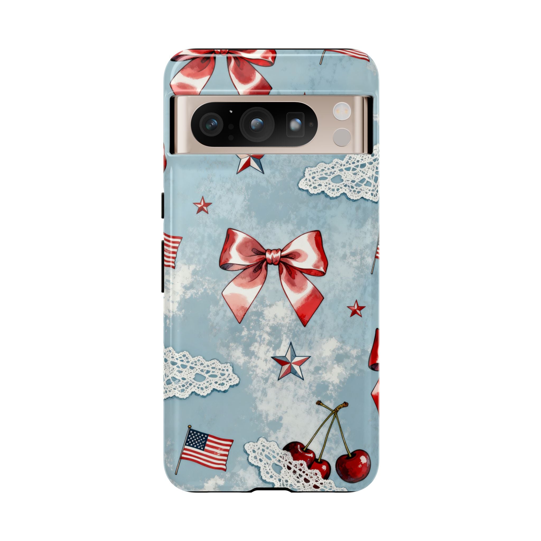 Americana Coquette Cherry Bow Phone Case Printify