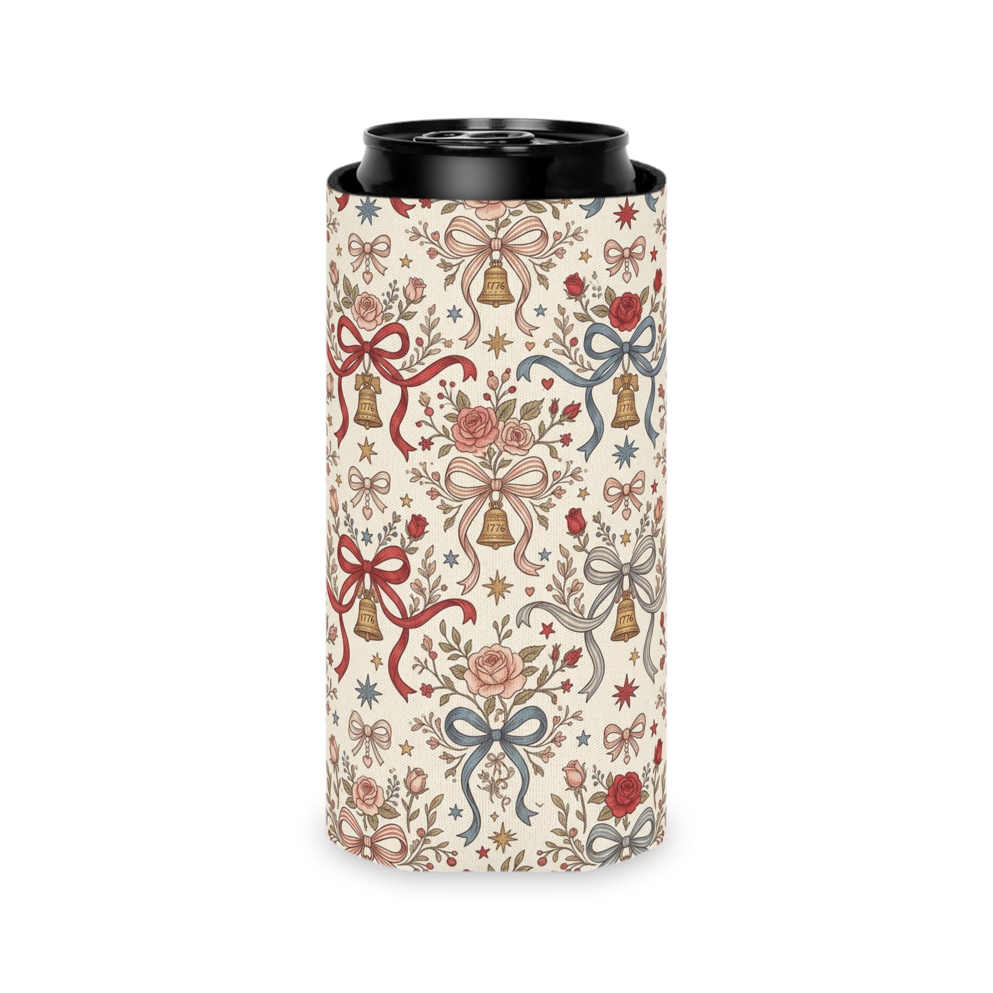 Americana Floral Liberty Bell Can Cooler Printify
