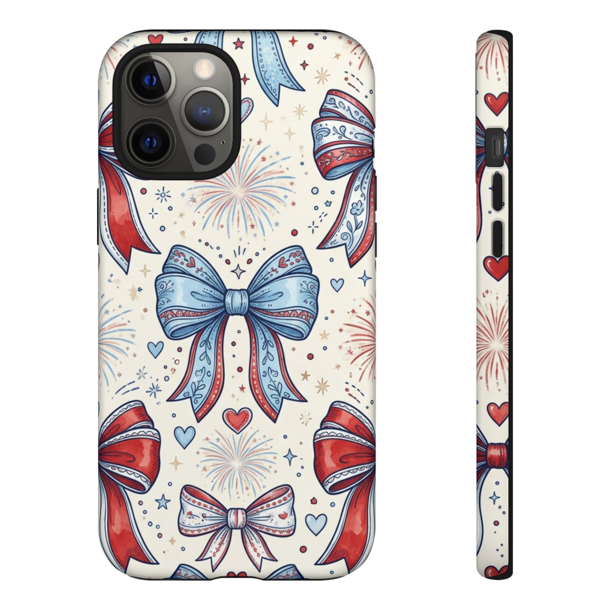 Patriotic Coquette Bows Phone Case – Americana Ribbon & Fireworks Design Printify