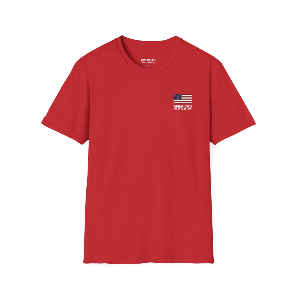 American Flag Pocket T-Shirt — "America's" Small Logo Patriotic Tee Printify