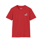 American Flag Pocket T-Shirt — "America's" Small Logo Patriotic Tee Printify