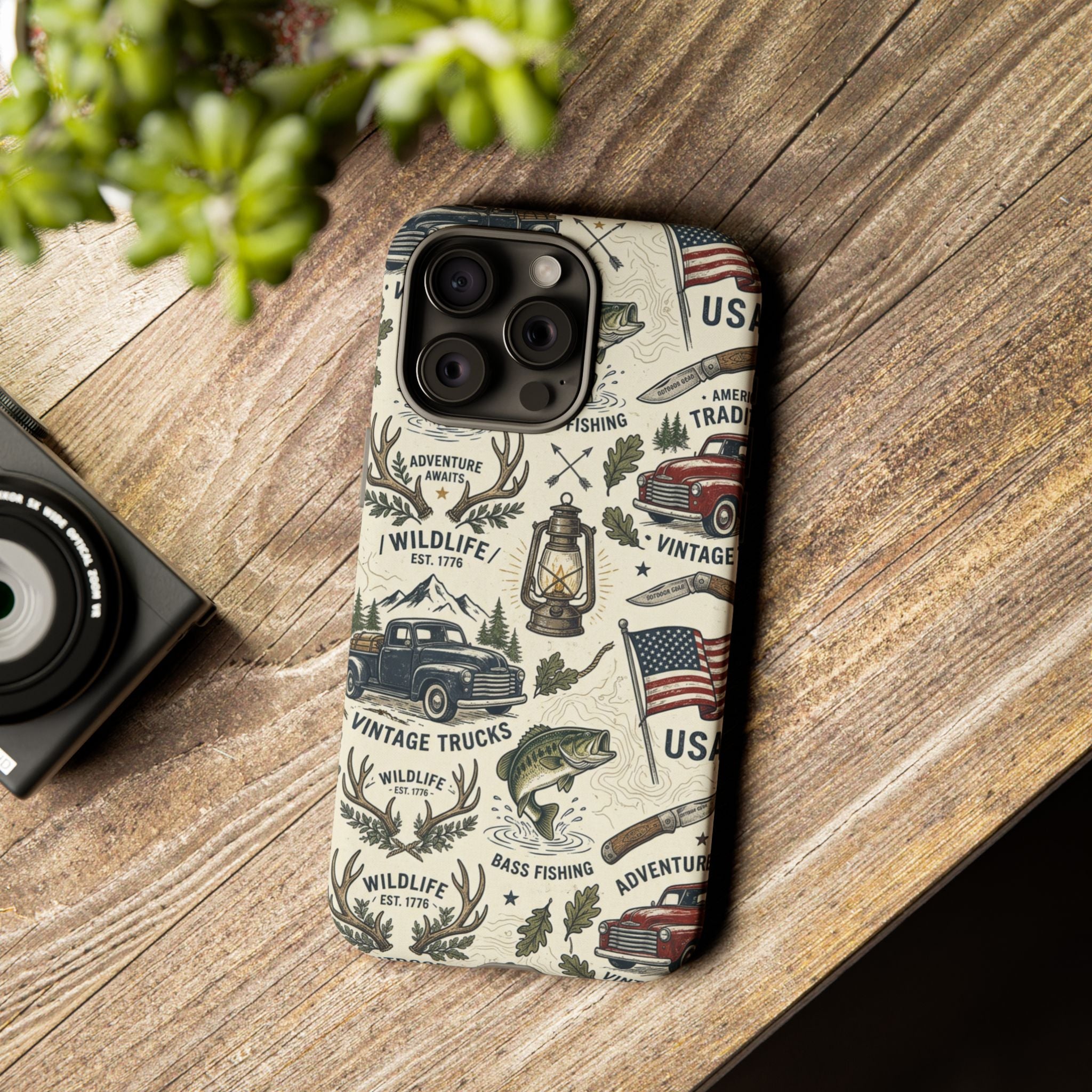 Patriotic Outdoors Phone Case – Bass Fishing & Vintage Americana Case Printify