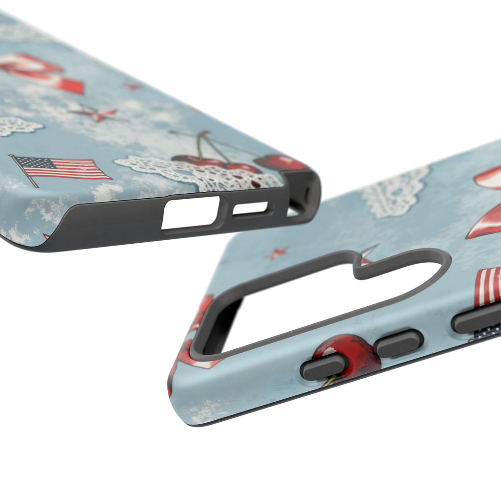 Americana Coquette Cherry Bow Phone Case Printify
