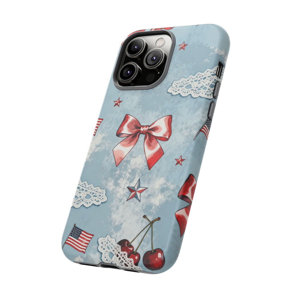 Americana Coquette Cherry Bow Phone Case Printify
