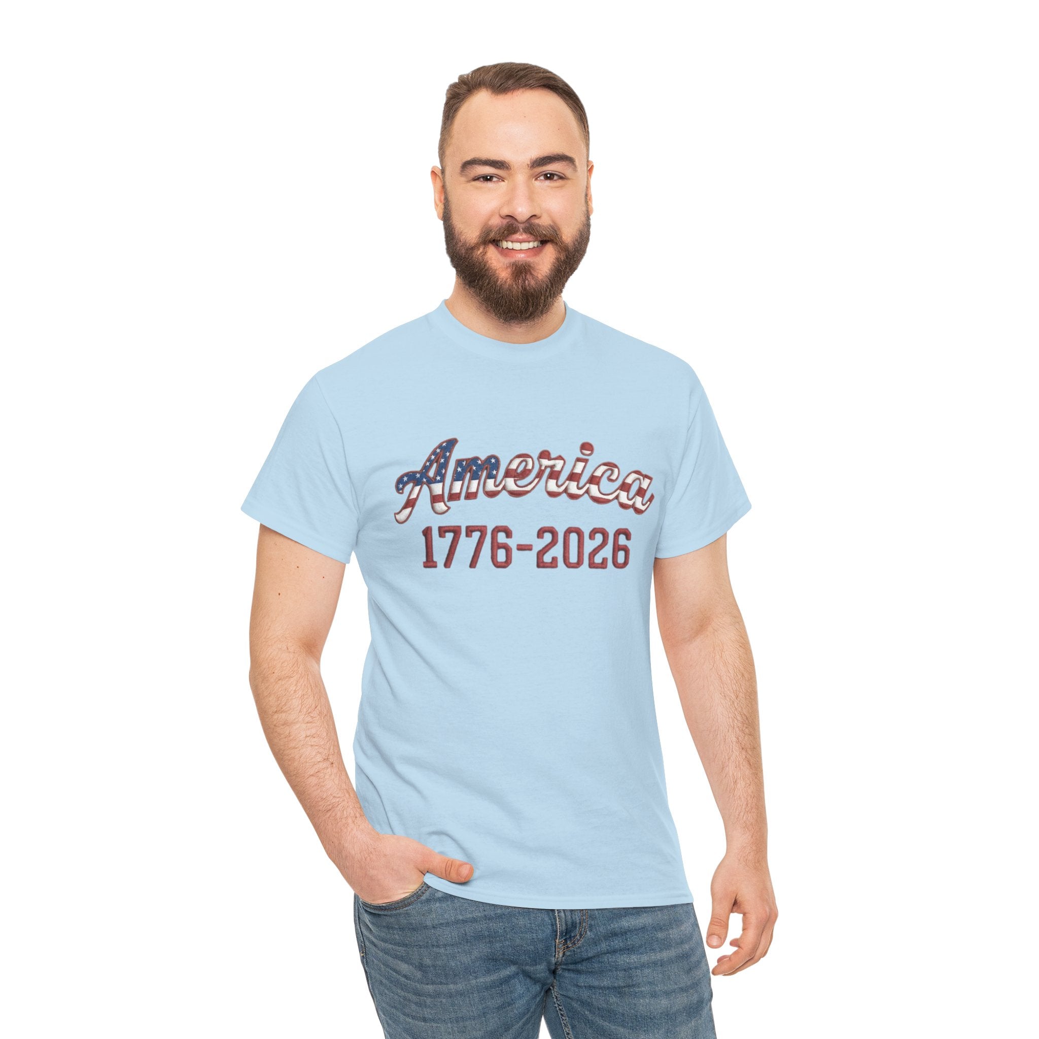"America 1776–2026" Patriotic Unisex Cotton T-Shirt – Gildan 5000 Heavy Tee FIXED