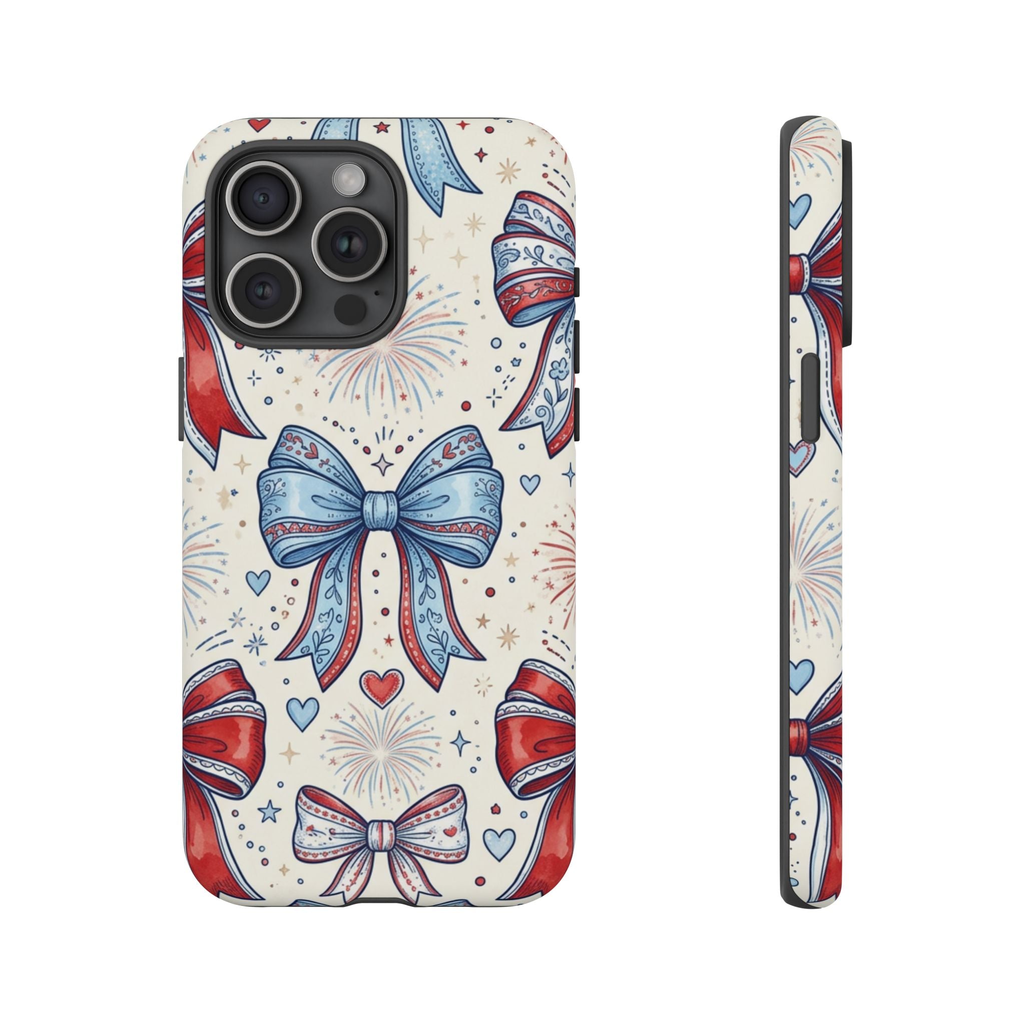 Patriotic Coquette Bows Phone Case – Americana Ribbon & Fireworks Design Printify