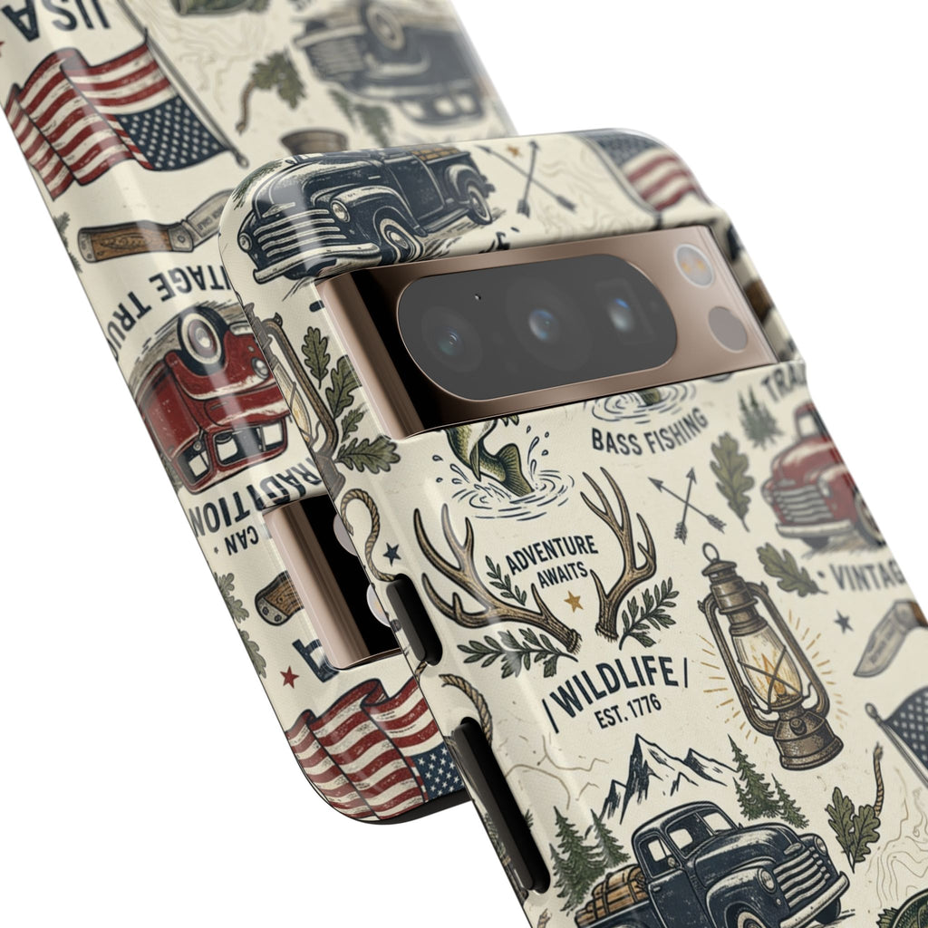 Patriotic Outdoors Phone Case – Bass Fishing & Vintage Americana Case Printify