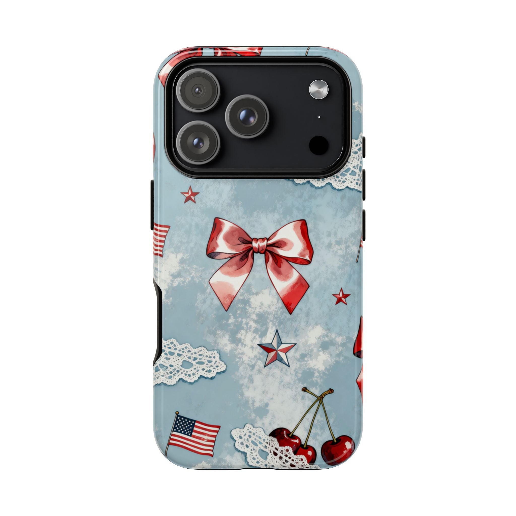 Americana Coquette Cherry Bow Phone Case Printify