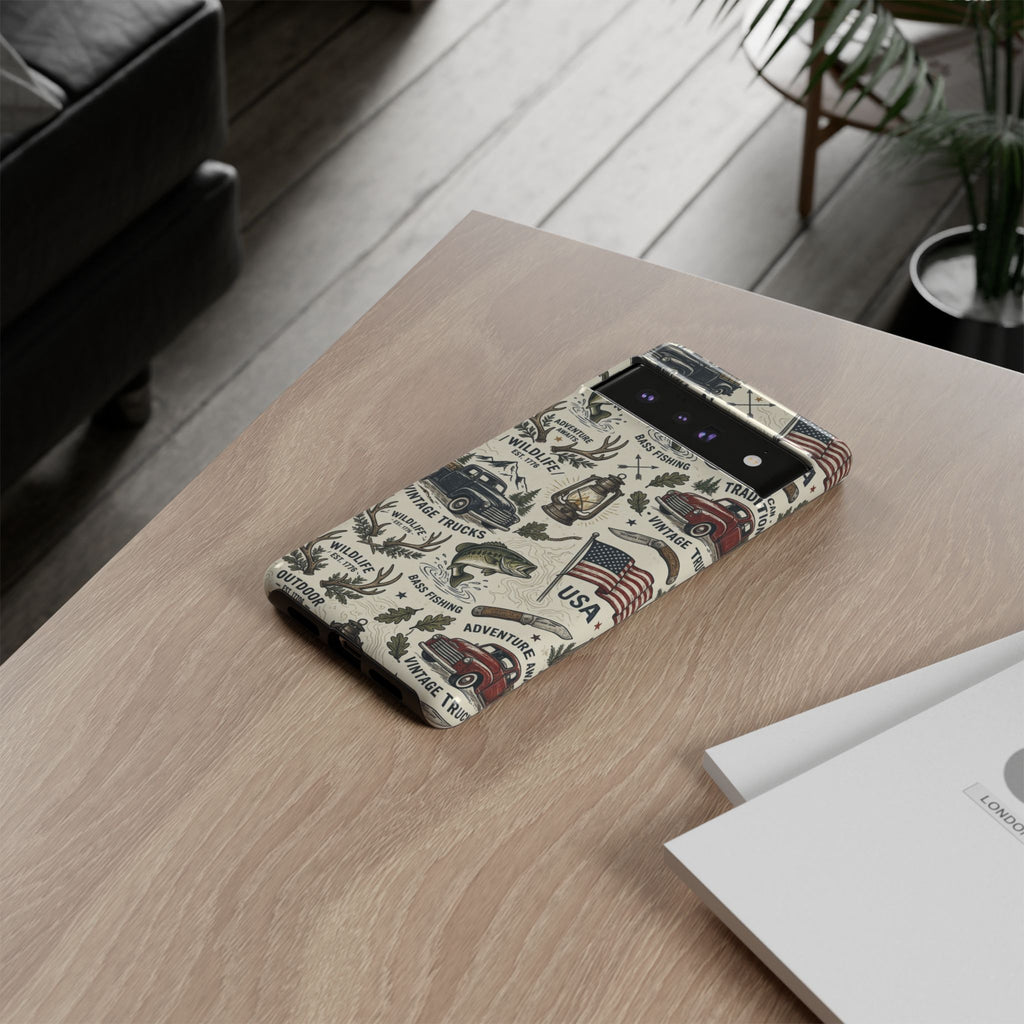 Patriotic Outdoors Phone Case – Bass Fishing & Vintage Americana Case Printify