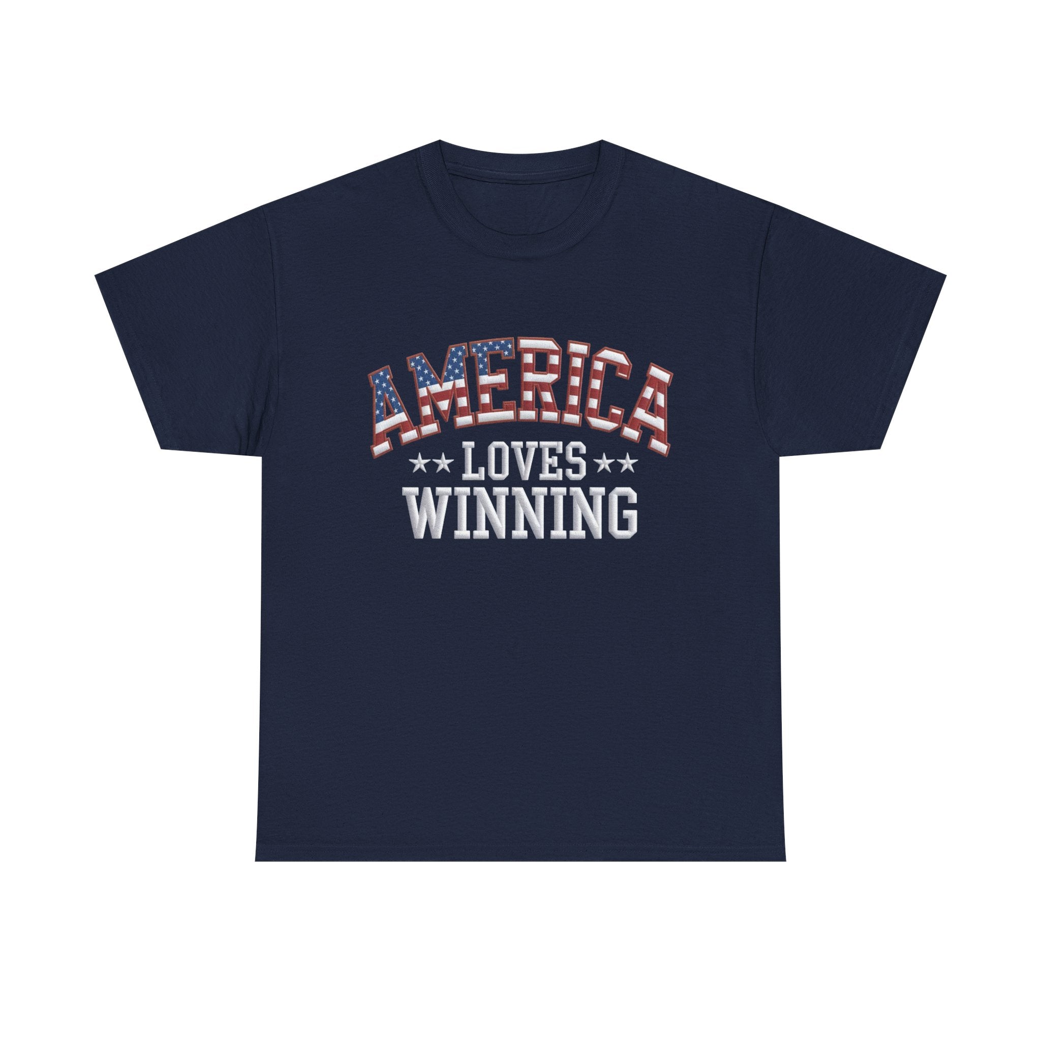 America Loves Winning! Patriotic Unisex Cotton T-Shirt – Gildan 5000 Heavy Tee