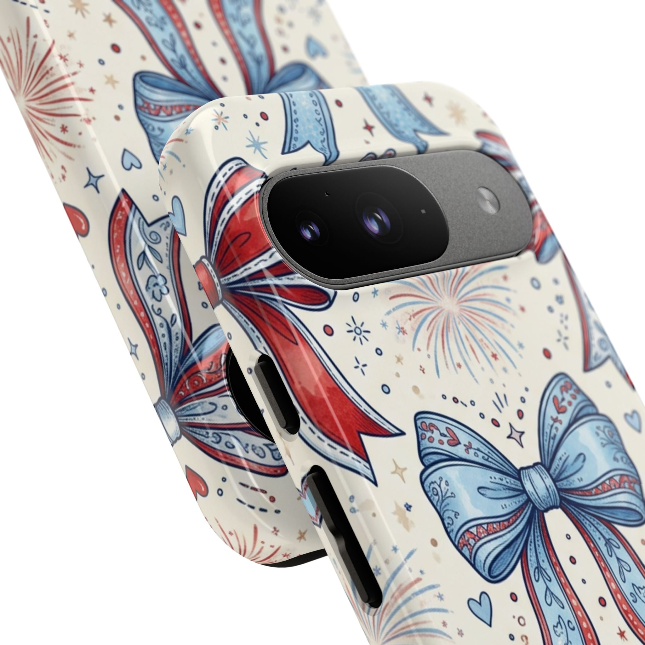 Patriotic Coquette Bows Phone Case – Americana Ribbon & Fireworks Design Printify