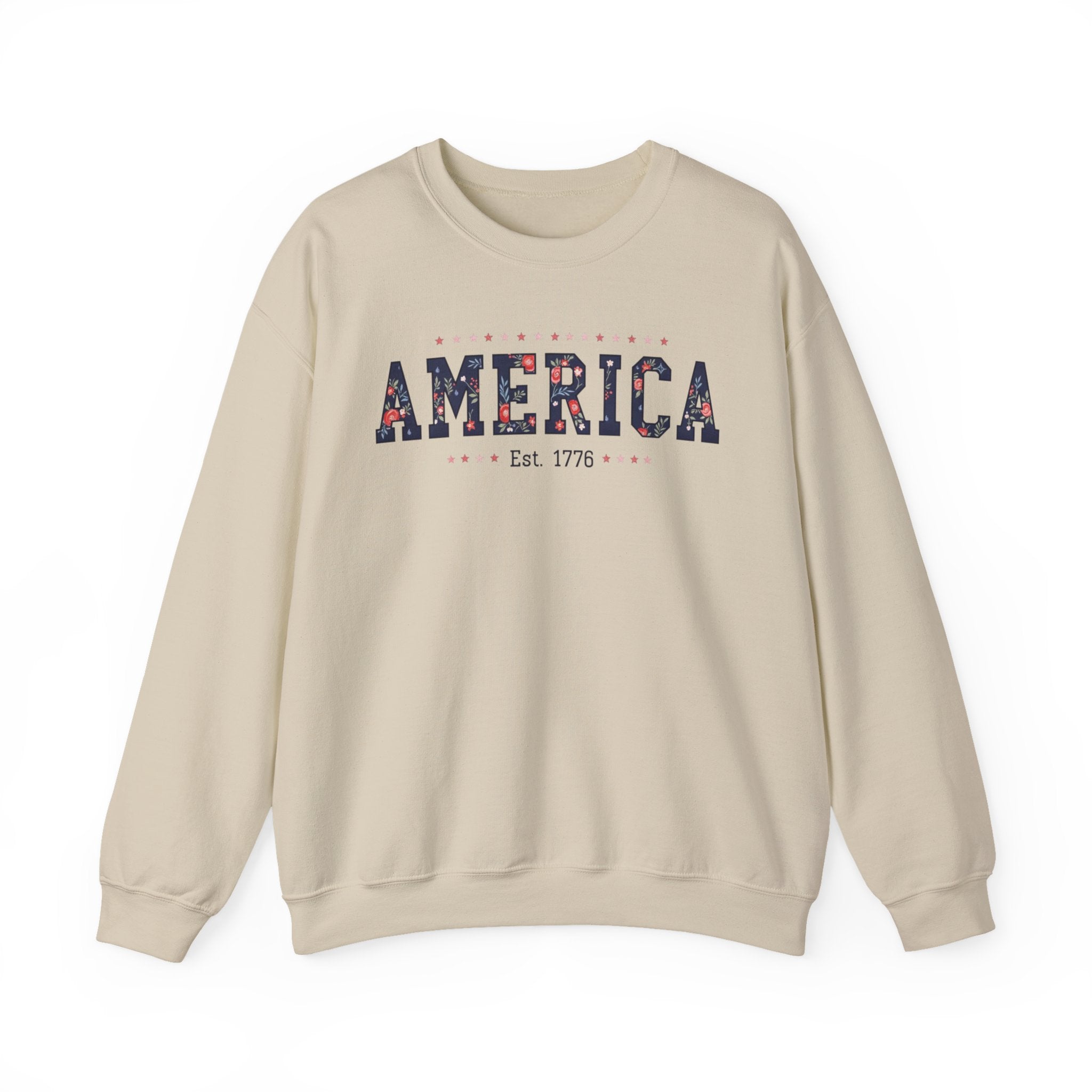 America Wildflower Crewneck Sweatshirt – Vintage Patriotic Floral Pullover Printify