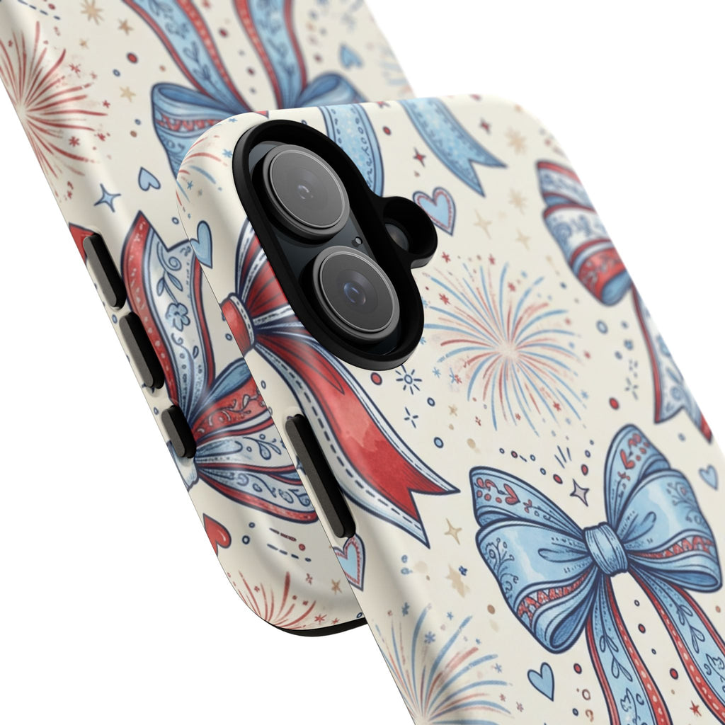 Patriotic Coquette Bows Phone Case – Americana Ribbon & Fireworks Design Printify