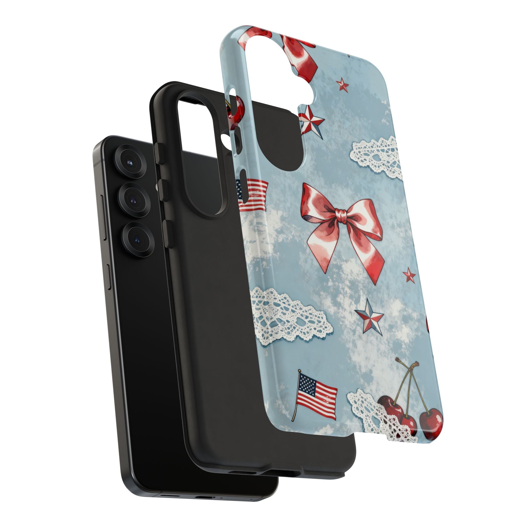 Americana Coquette Cherry Bow Phone Case Printify