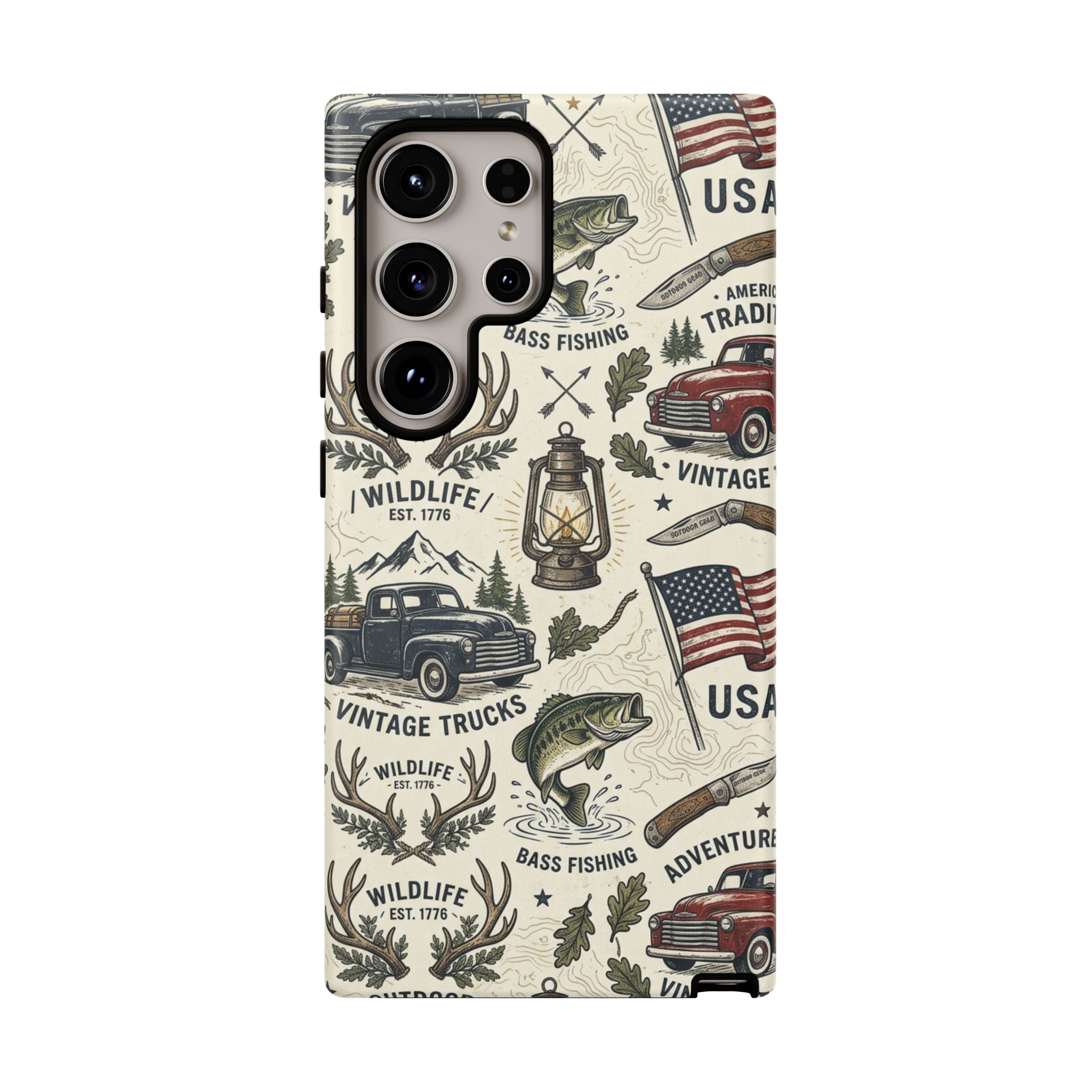 Patriotic Outdoors Phone Case – Bass Fishing & Vintage Americana Case Printify
