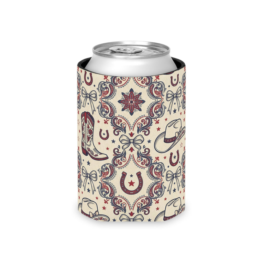 Cowgirl Americana Can Cooler — Western Cowboy Country Drink Koozie Printify