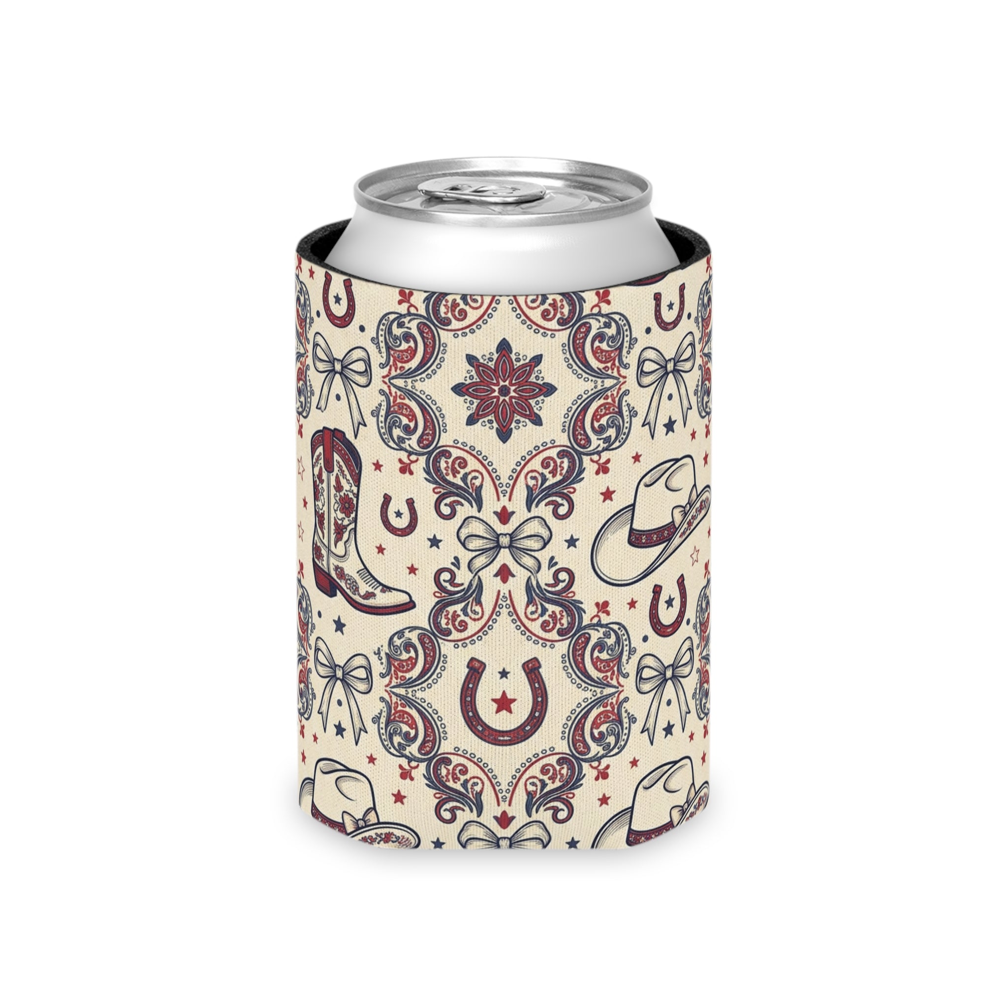 Cowgirl Americana Can Cooler — Western Cowboy Country Drink Koozie Printify