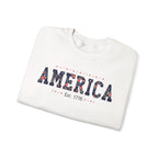 America Wildflower Crewneck Sweatshirt – Vintage Patriotic Floral Pullover Printify