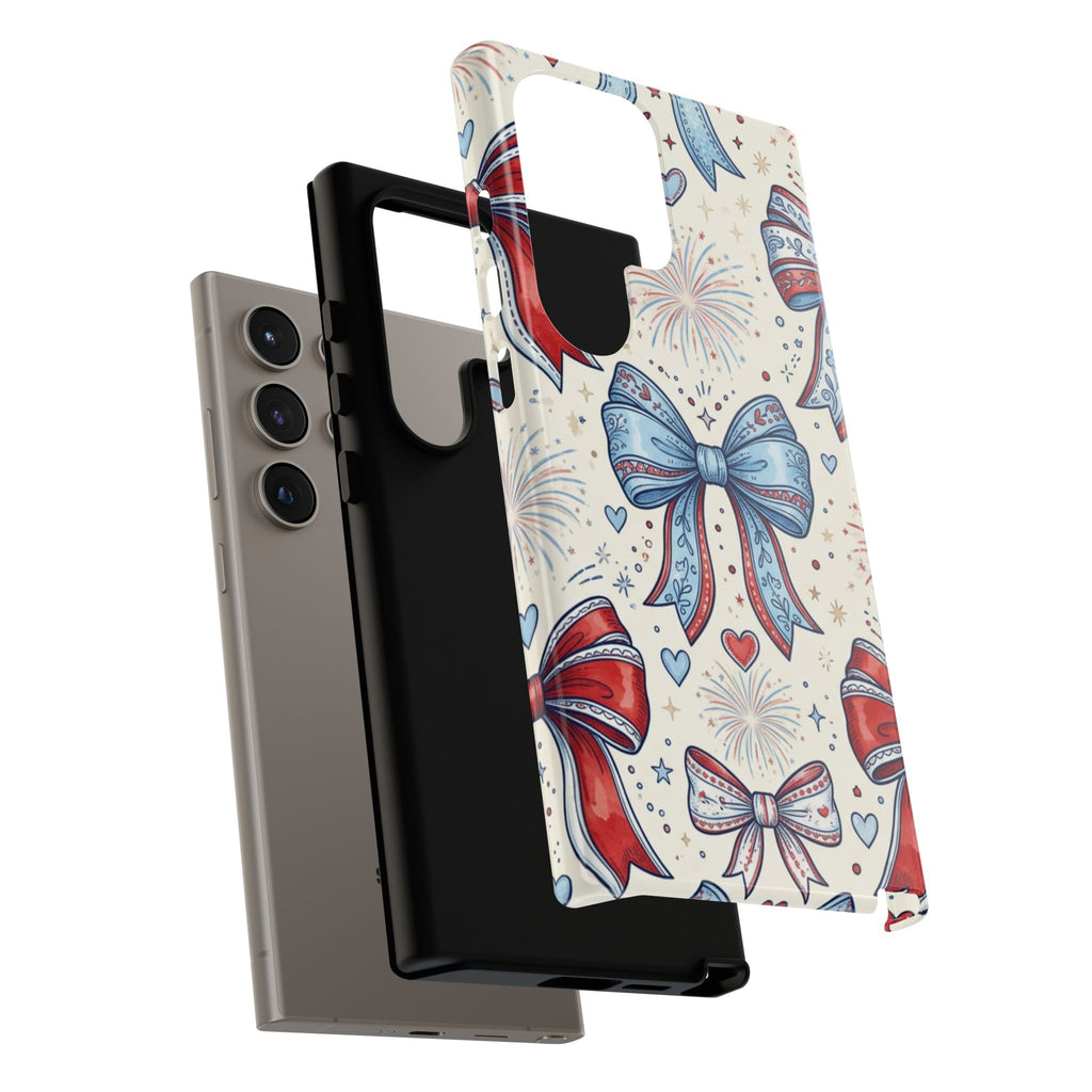 Patriotic Coquette Bows Phone Case – Americana Ribbon & Fireworks Design Printify