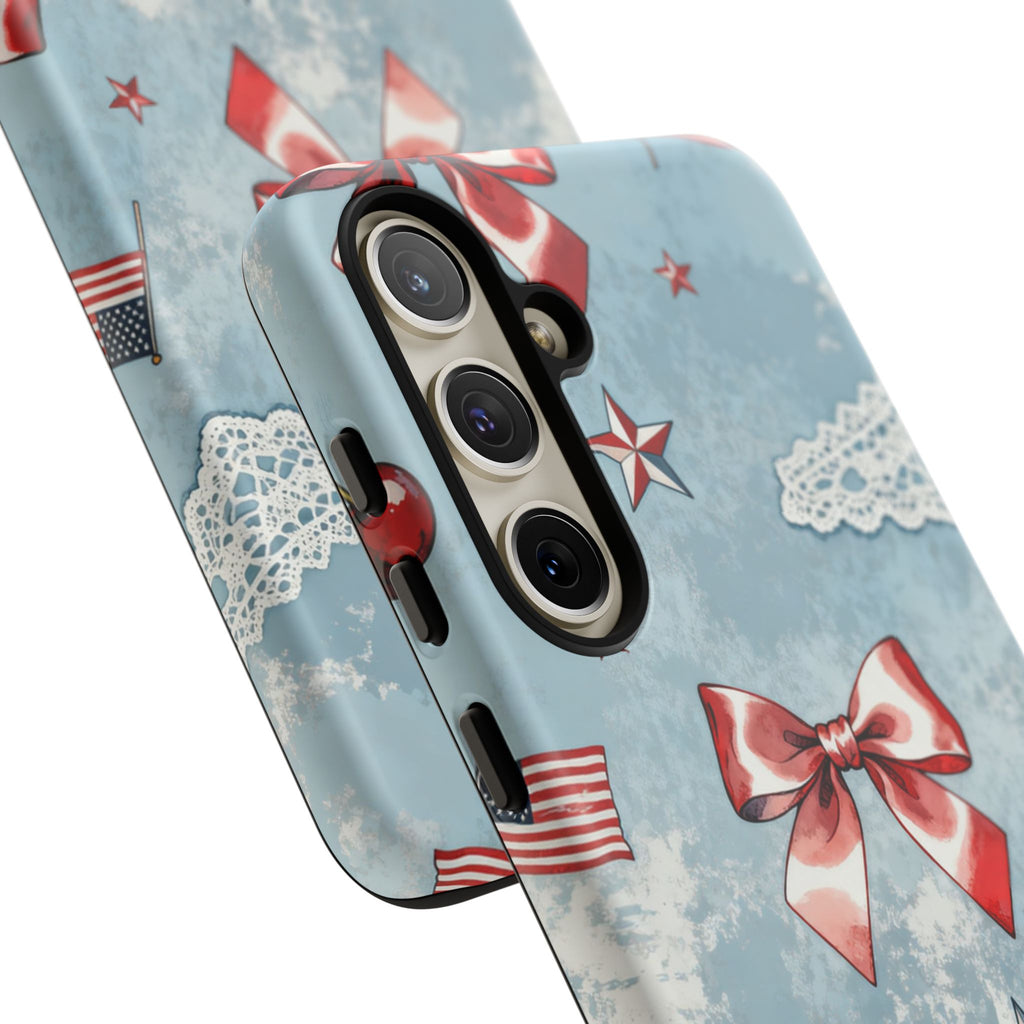 Americana Coquette Cherry Bow Phone Case Printify