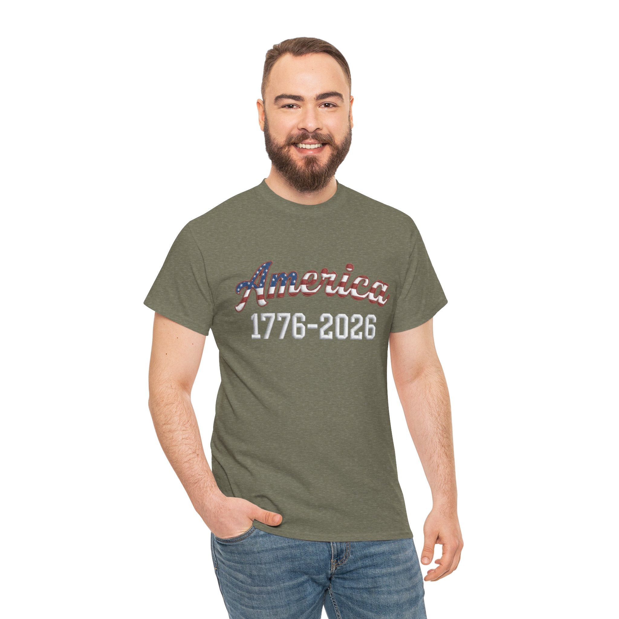 "America 1776–2026" Patriotic Unisex Cotton T-Shirt – Gildan 5000 Heavy Tee FIXED