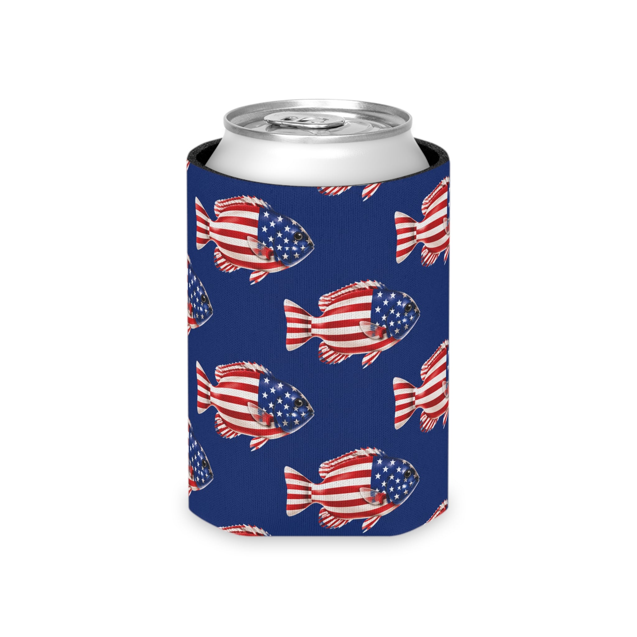 American Flag Fish Can Cooler — Patriotic Beverage Koozie Printify