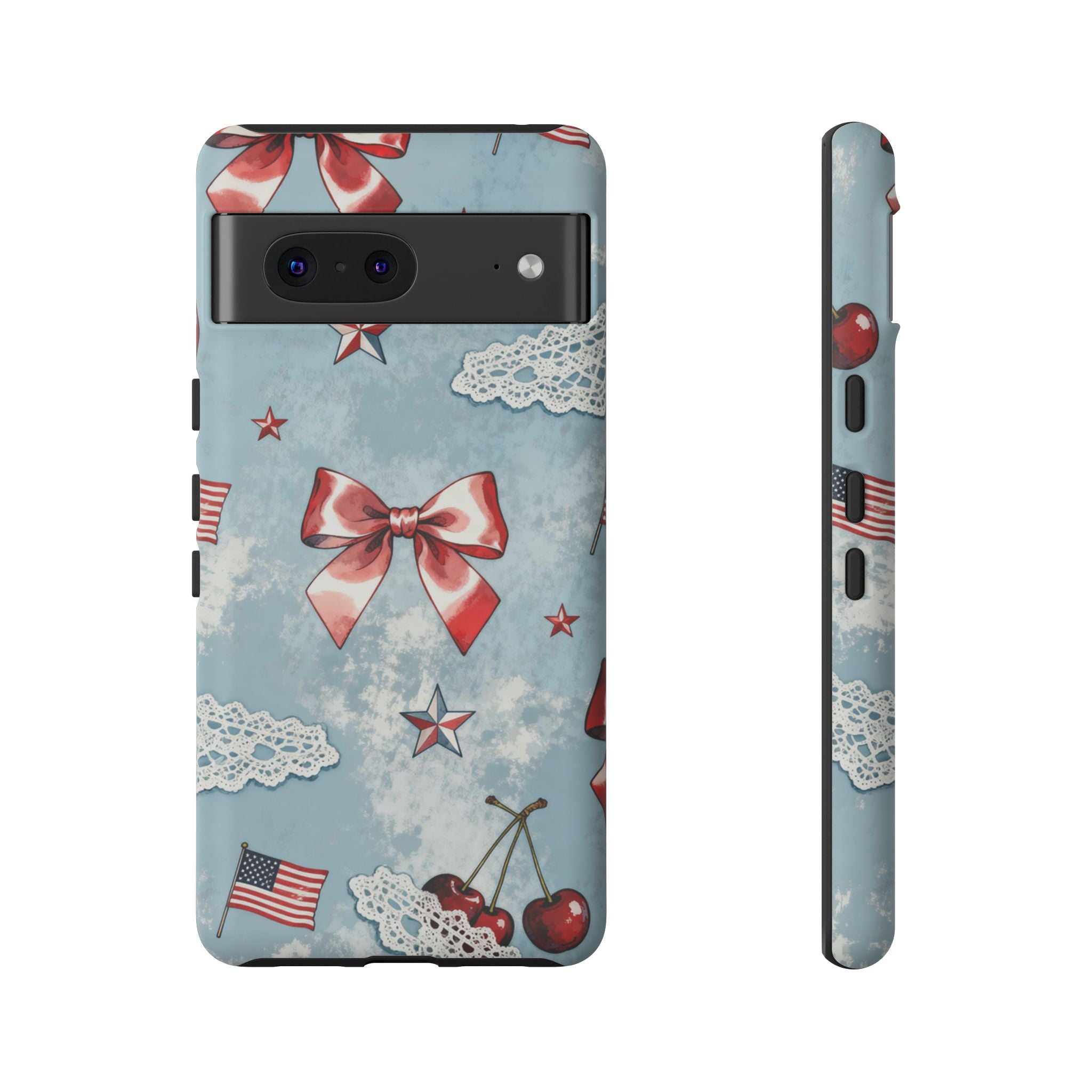 Americana Coquette Cherry Bow Phone Case Printify