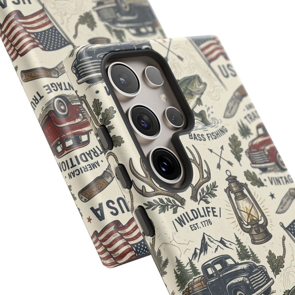 Patriotic Outdoors Phone Case – Bass Fishing & Vintage Americana Case Printify