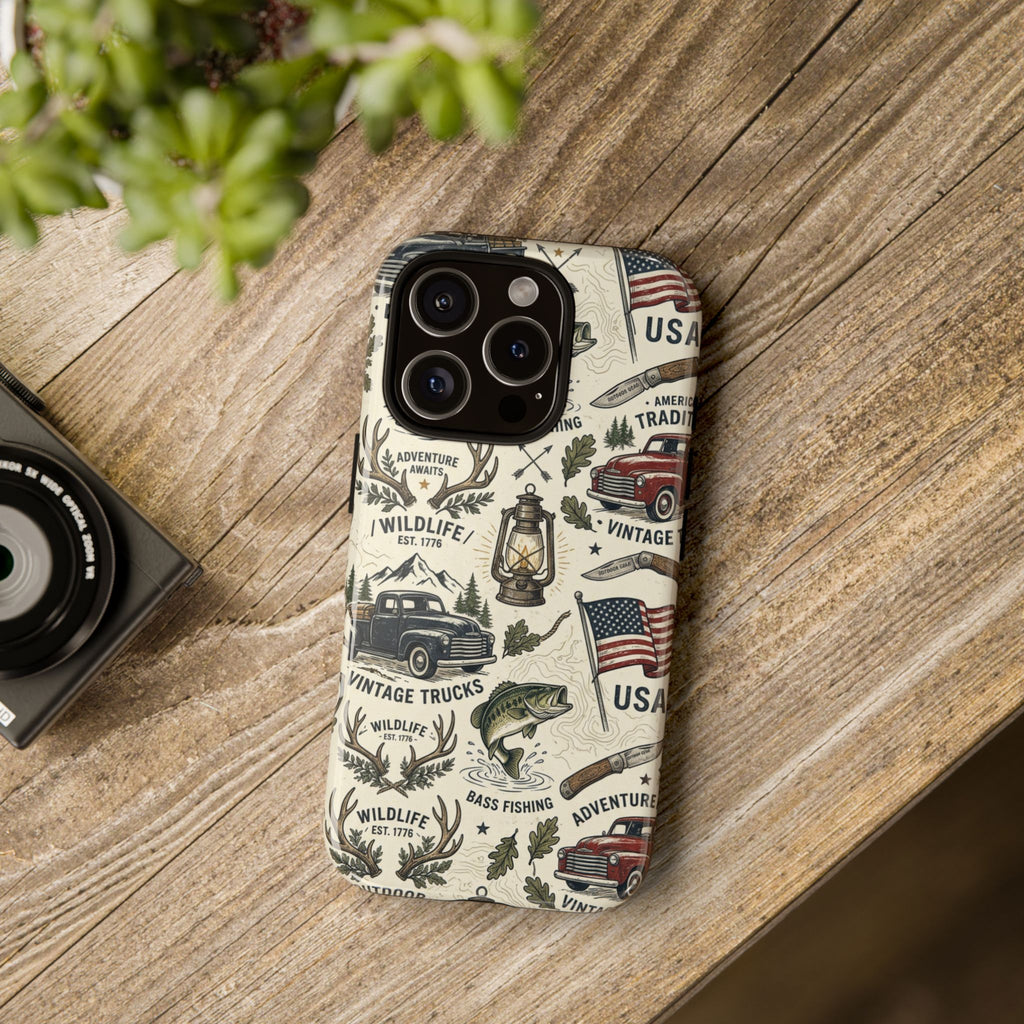 Patriotic Outdoors Phone Case – Bass Fishing & Vintage Americana Case Printify