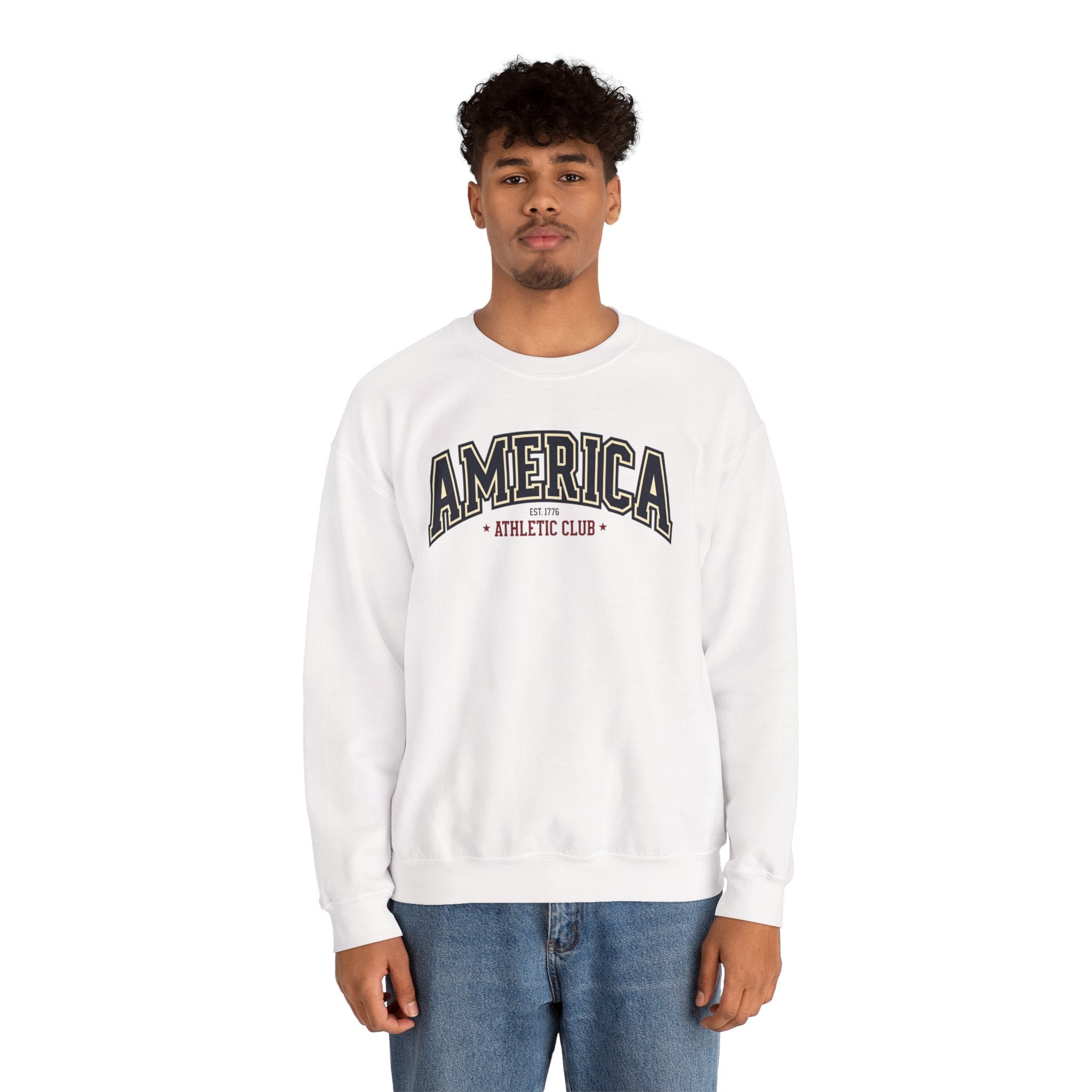 America Athletic Club Crewneck Sweatshirt – Vintage Collegiate Americana Pullover Printify