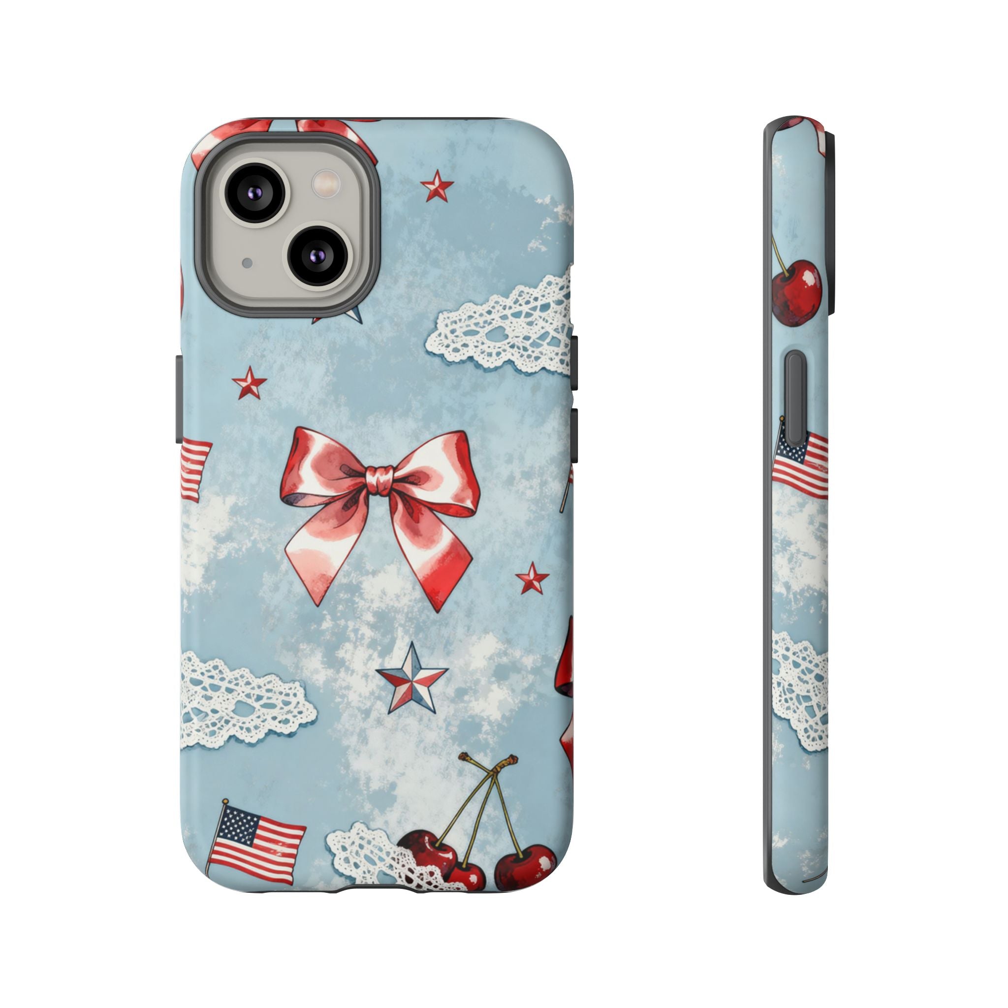 Americana Coquette Cherry Bow Phone Case Printify