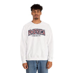 America Floral Varsity Crewneck Sweatshirt – Vintage Patriotic Pullover Printify
