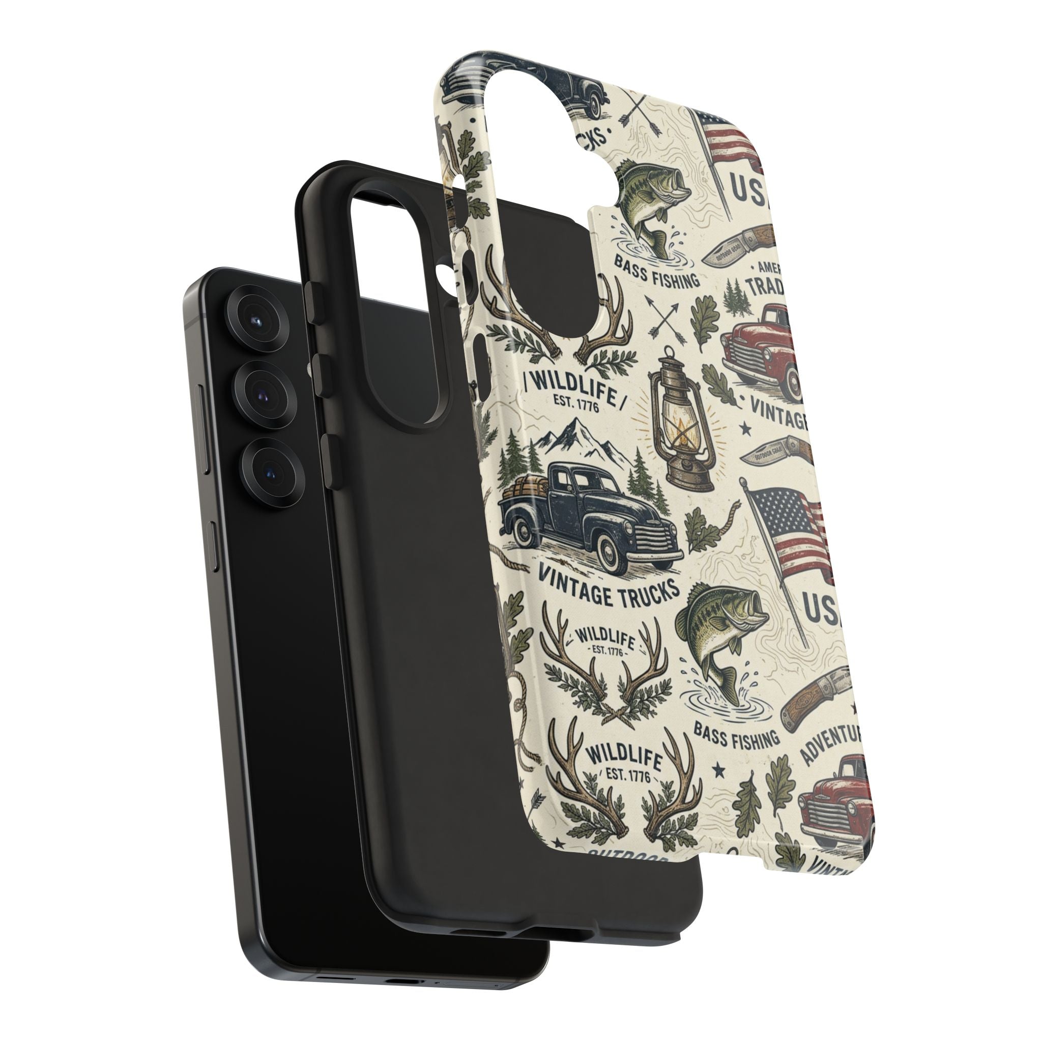 Patriotic Outdoors Phone Case – Bass Fishing & Vintage Americana Case Printify