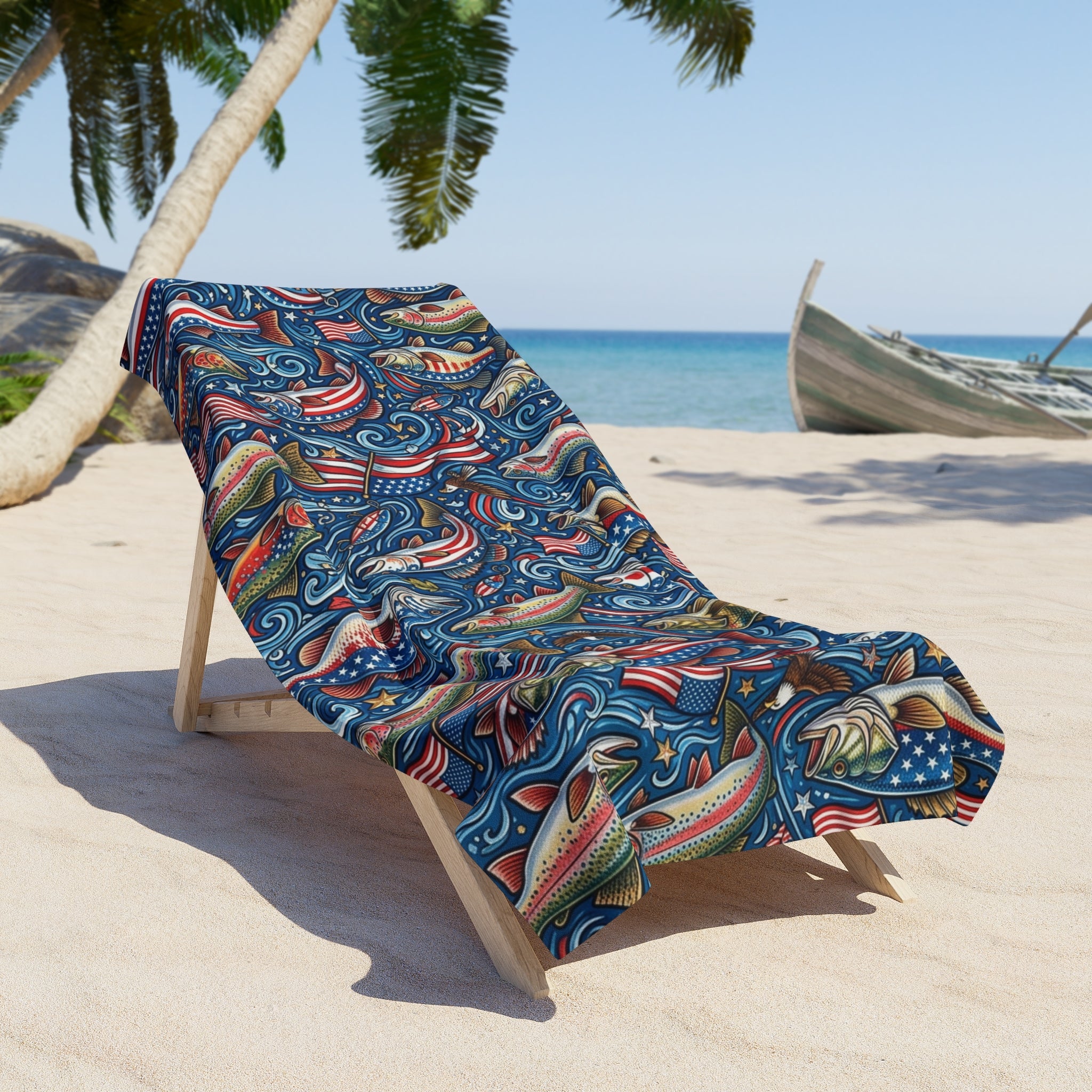 American Bass Beach Towel — Patriotic Fishing Print Printify