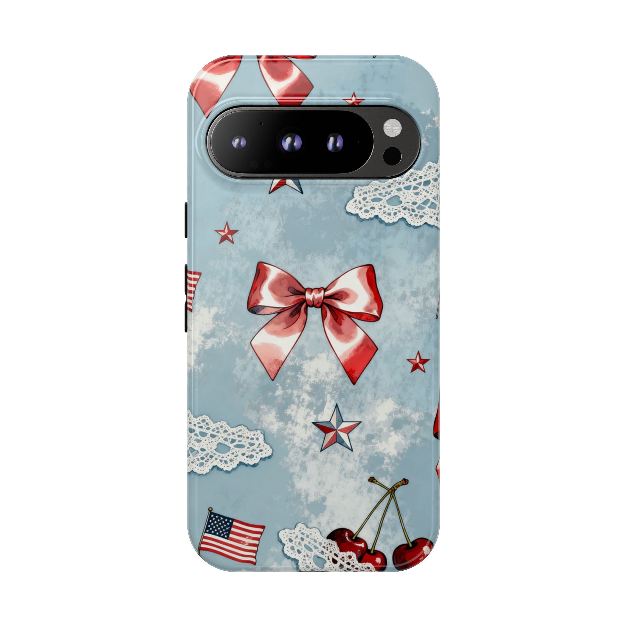 Americana Coquette Cherry Bow Phone Case Printify