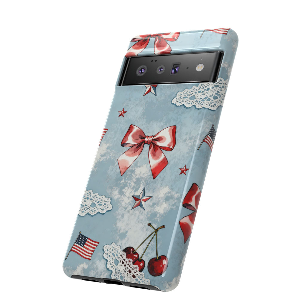 Americana Coquette Cherry Bow Phone Case Printify