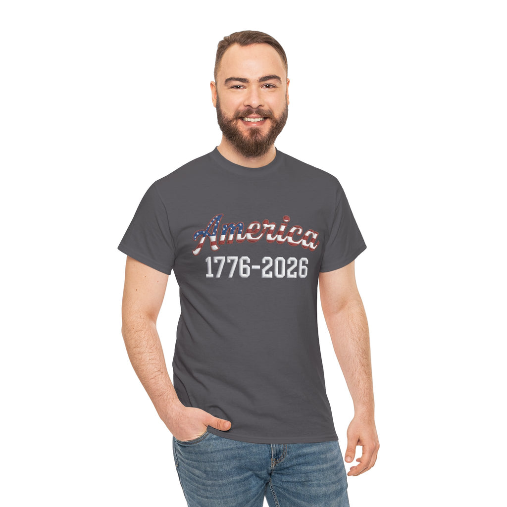 "America 1776–2026" Patriotic Unisex Cotton T-Shirt – Gildan 5000 Heavy Tee FIXED
