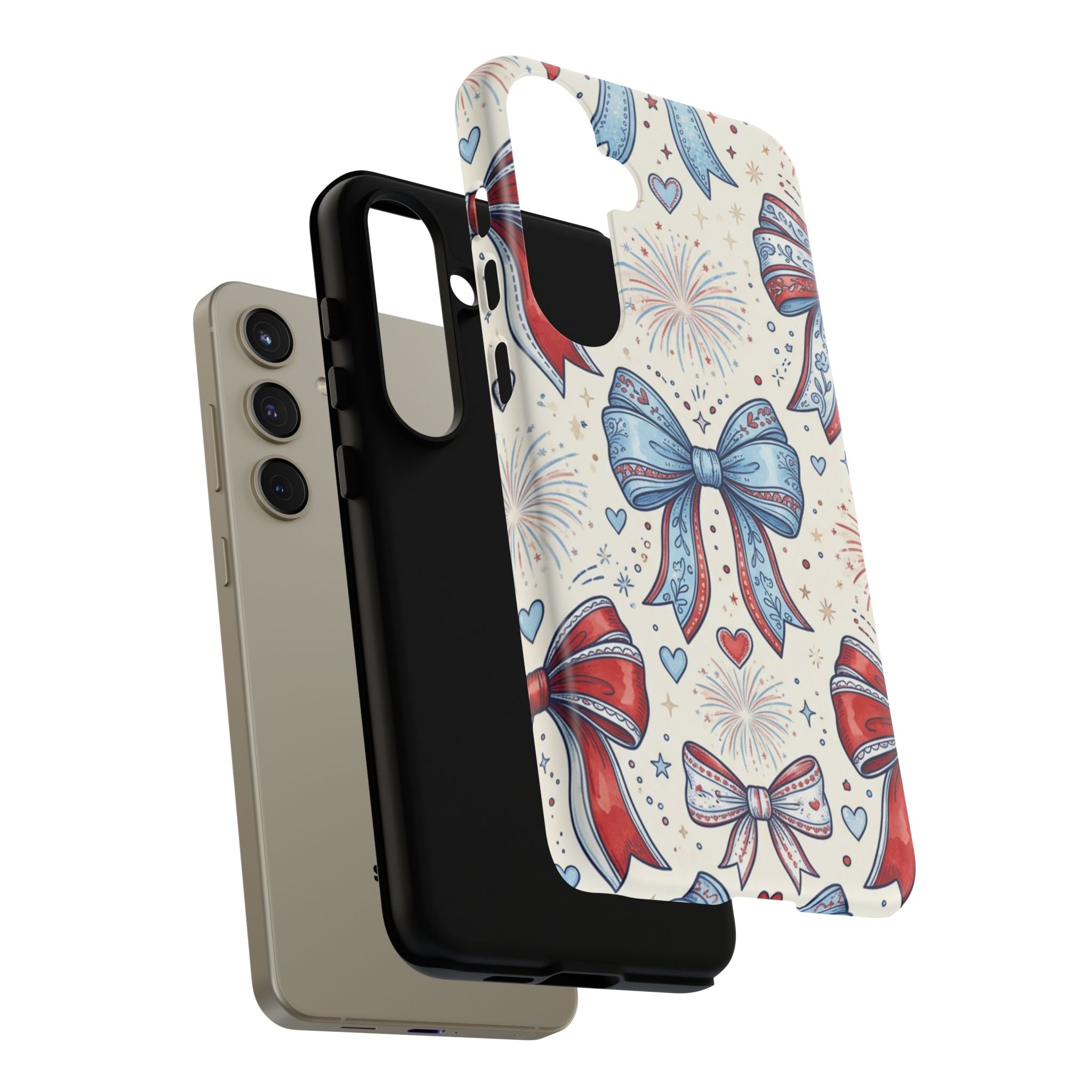 Patriotic Coquette Bows Phone Case – Americana Ribbon & Fireworks Design Printify