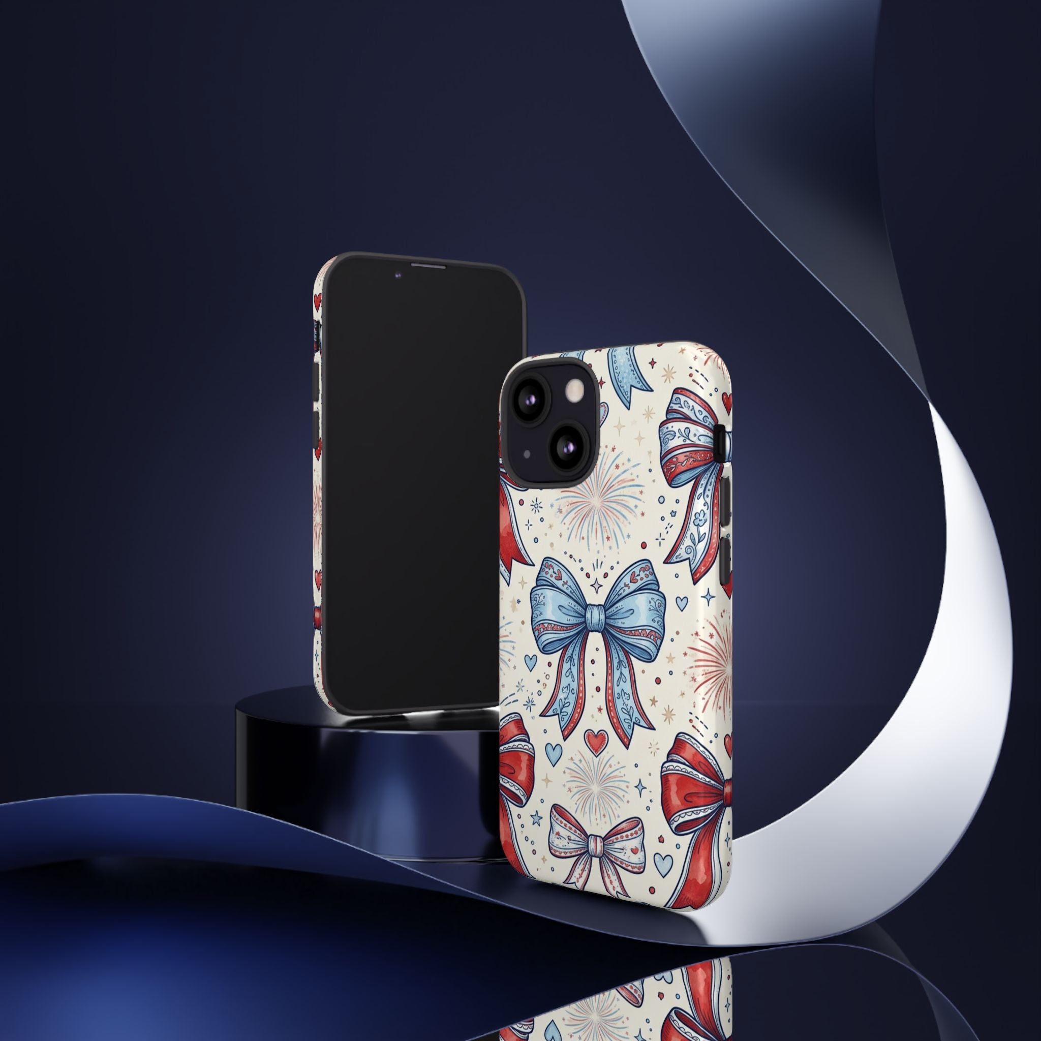 Patriotic Coquette Bows Phone Case – Americana Ribbon & Fireworks Design Printify