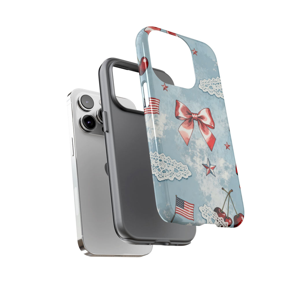 Americana Coquette Cherry Bow Phone Case Printify