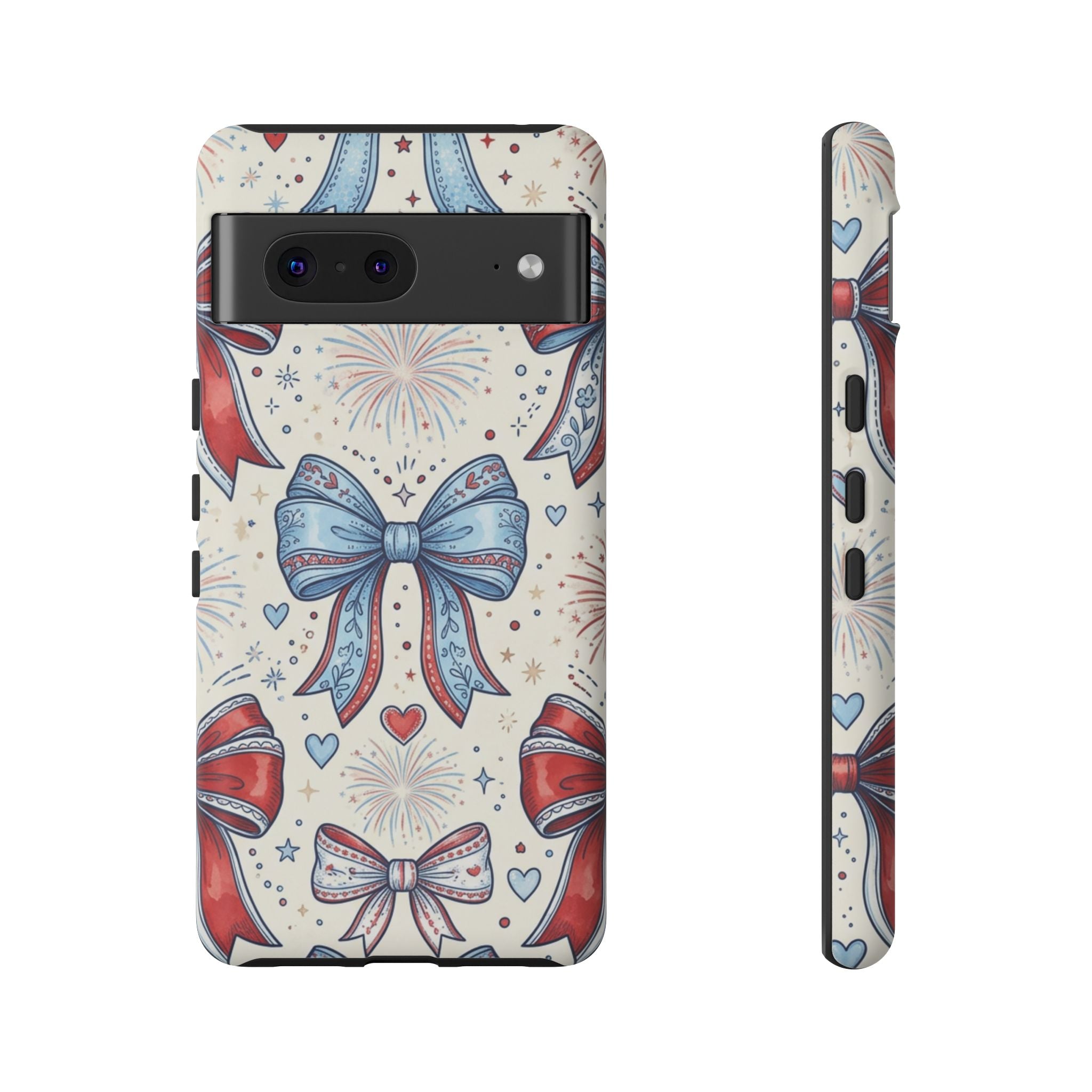 Patriotic Coquette Bows Phone Case – Americana Ribbon & Fireworks Design Printify