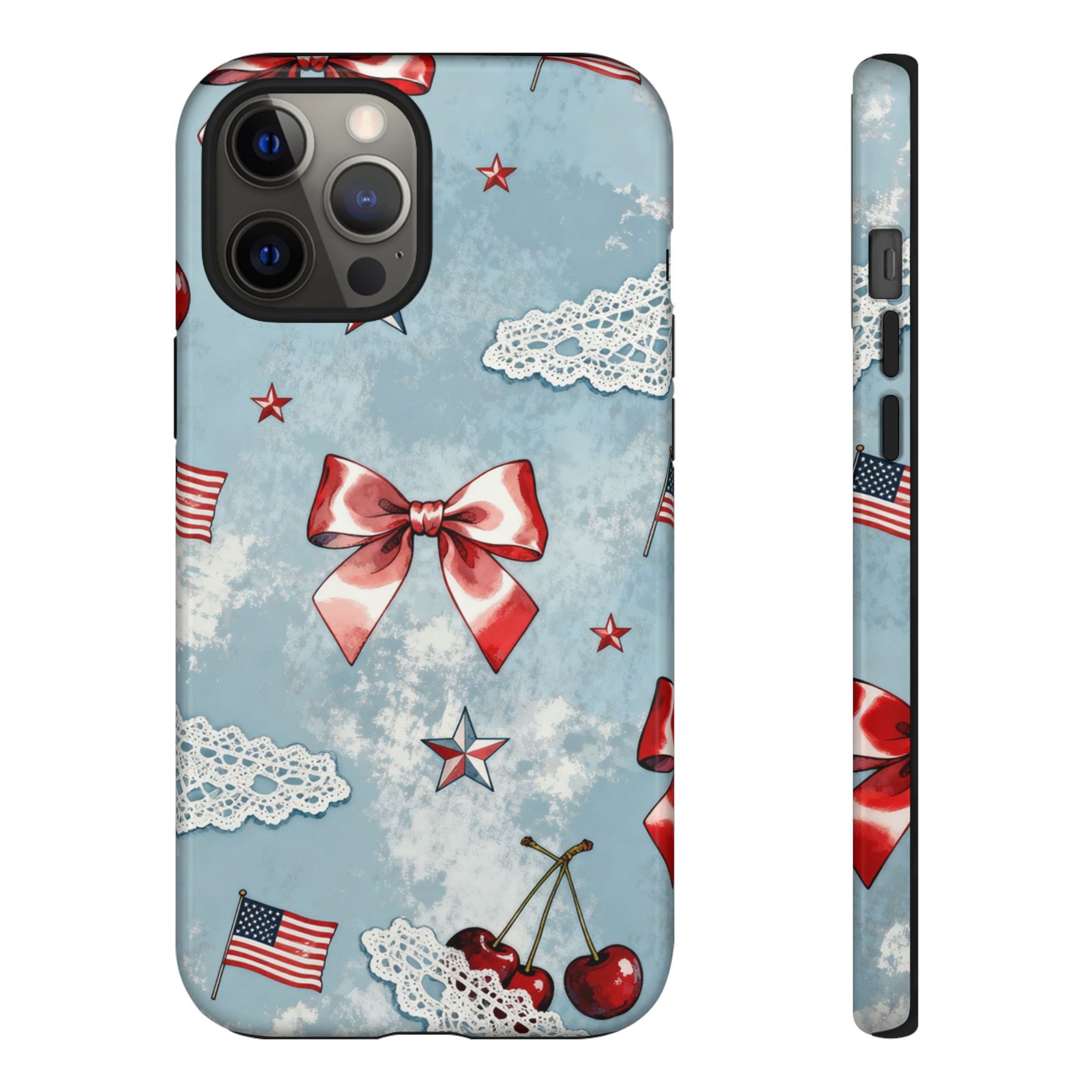 Americana Coquette Cherry Bow Phone Case Printify