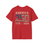 American Flag Pocket T-Shirt — "America's" Small Logo Patriotic Tee Printify