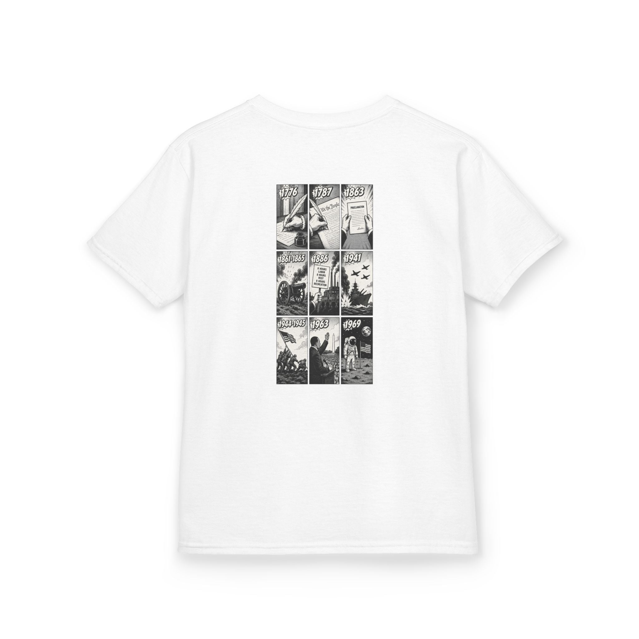 America Comic Book History Kids Tee Printify