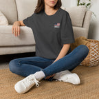 American Flag Pocket T-Shirt — "America's" Small Logo Patriotic Tee Printify